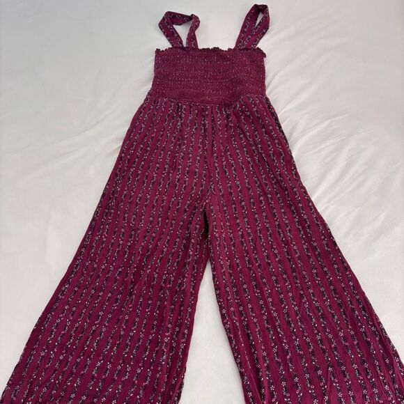 LOFT Medium Printed Maroon Women's Burgundy Purple Beach Romper Jumper Jumpsuit - Picture 1 of 5